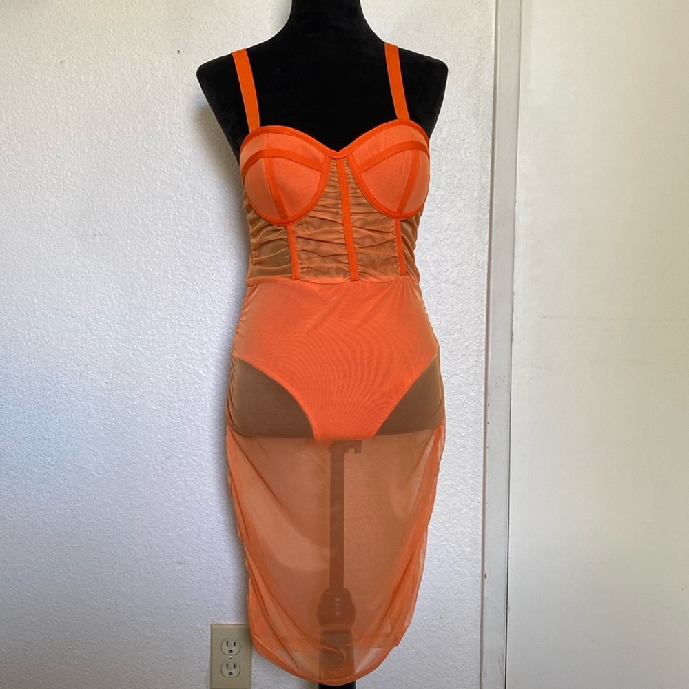 Fashion Nova orange see through dress